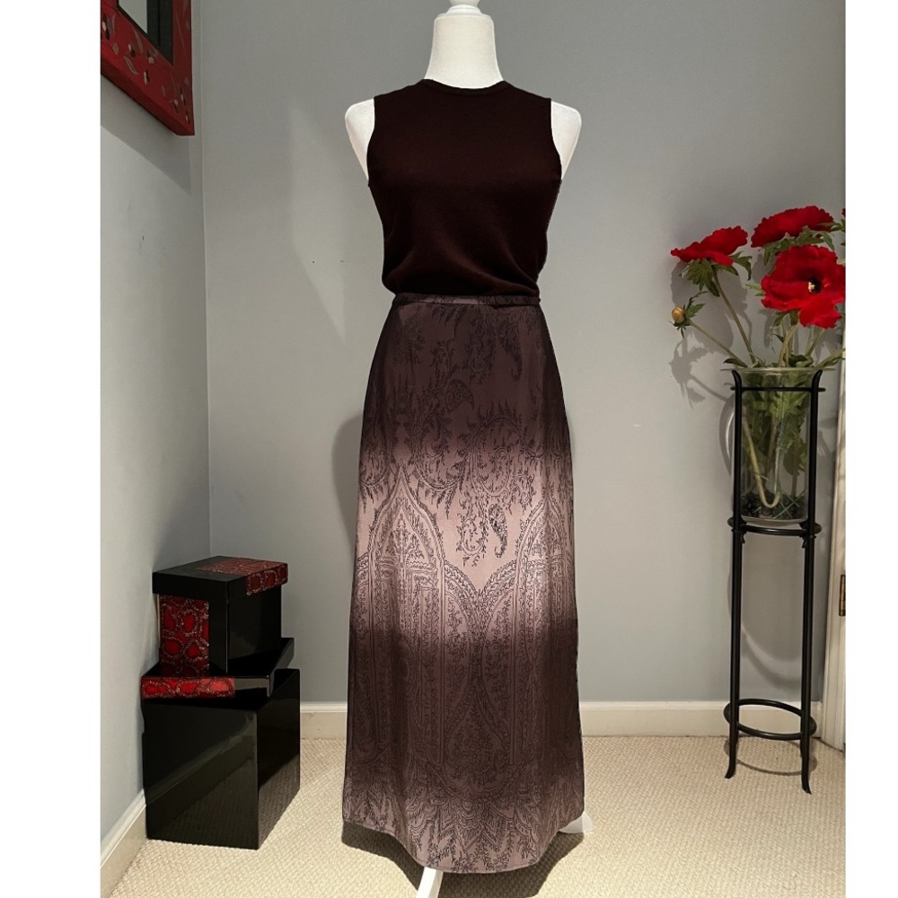 TWEEDS Silk Ombre Floral Paisley Print Maxi Skirt Chocolate